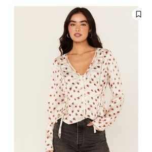 NWT Free People Red and White Floral Blouse